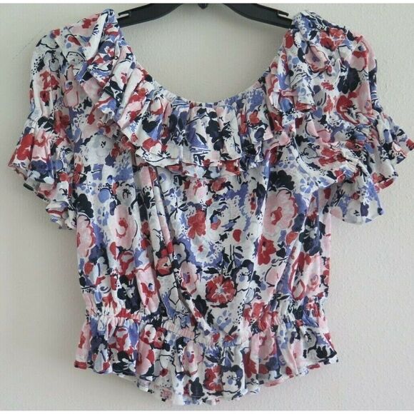 Lauren Ralph Lauren Women's Sz M Floral Ruffle Off-Shoulder Elastic Top $100+ - Picture 1 of 5